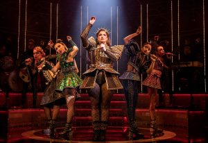 H Nikki Bentley as Aragon and the cast of SIX the Musical. Photography credit - Pamela Raith