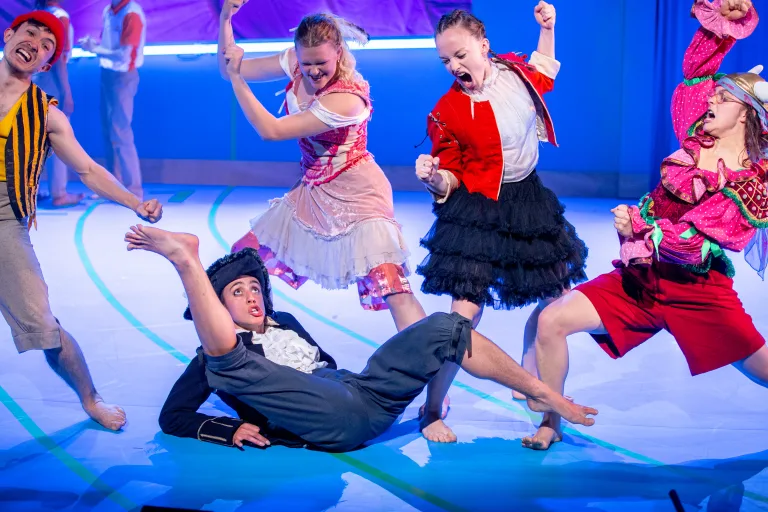SDT Pirates! - Kai Tomioka (left), Orla Hardie (centre left), Glenda Gheller (centre right), Maya Bodiley (right), Jessie Roberts-Smith (centre), photo credit Genevieve Reeves