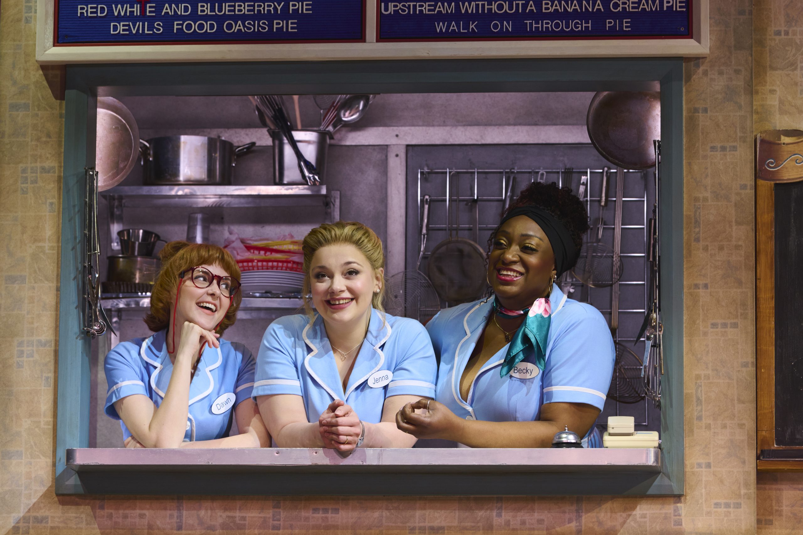 Evelyn Hoskins (Dawn), Carrie Hope Fletcher (Jenna) and Sandra Marvin (Becky). Photo by Matt Crockett